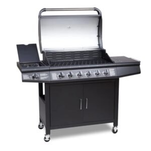CosmoGrill Pro Deluxe 6+1 Gas Burner BBQ Grill – Large Outdoor Barbecue with Side Burner, Warming Rack, Thermometer & Weatherproof Cover – Black