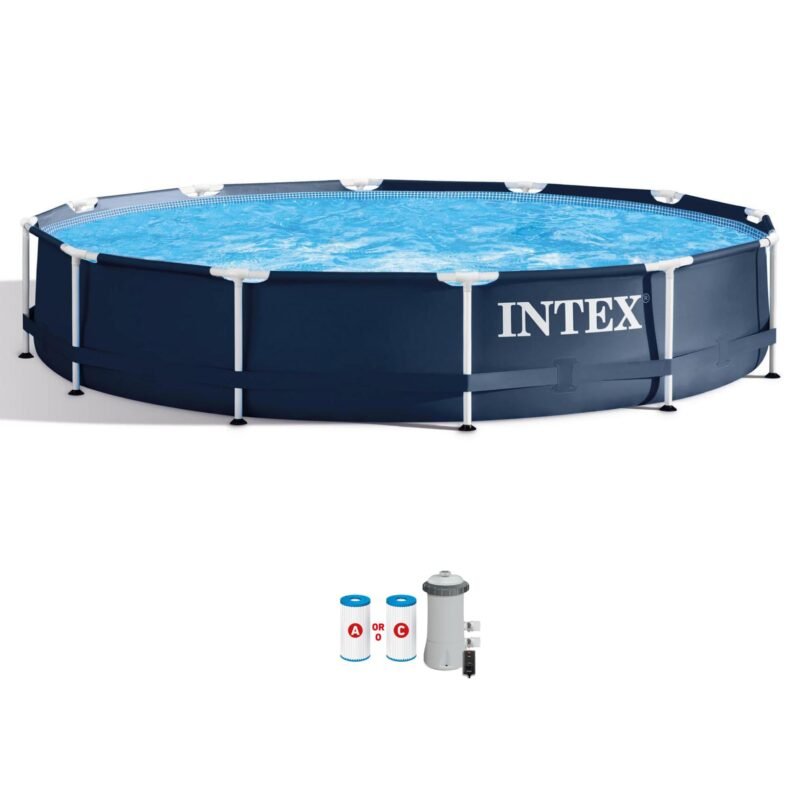 Intex 28211EH Metal Frame Pool Set – 12ft (3.66m) x 30in (76cm) Round Above Ground Swimming Pool with 530 GPH Pump – 1,718 Gallon (6,504L) Capacity – 3-Ply Puncture-Resistant PVC – Rust-Resistant Frame - Image 2