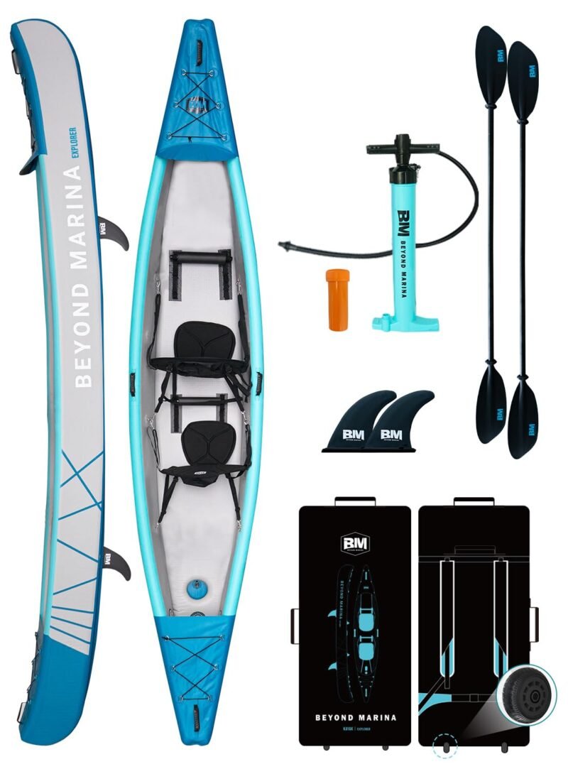 BEYOND MARINA Explorer Tandem Inflatable Kayak – Full Drop Stitch 2-Person Kayak with Paddles, Seats & Pump - Image 2