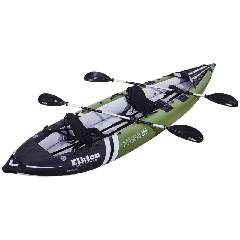 Elkton Outdoors Steelhead 130 12’6″ Inflatable Fishing Kayak – Rigid Dropstitch Floor, Tandem Kayak with Seats, Paddles & Accessories - Image 6