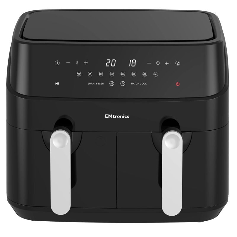 EMtronics EMAFDD9LSL Dual Air Fryer 9L - Double XL Basket, 8 Cooking Presets, 99-Min Timer, Stainless Steel, Oil-Free Healthy Cooking - Image 22