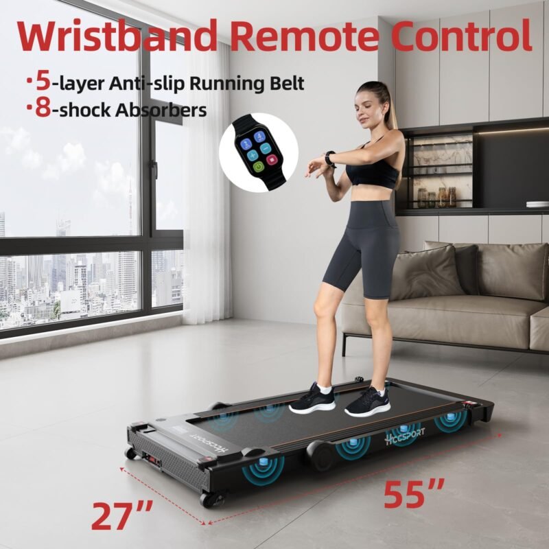 Hccsport 3-in-1 Under Desk Treadmill with Incline & Removable Desk – 3.5 HP Foldable Walking Pad, 0.6–8 MPH, 42.5″×16.5″ Belt, Wristband Remote - Image 7