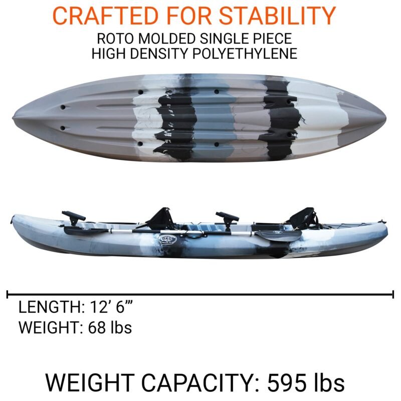 BKC Brooklyn 12.5 Tandem 12′ 8″ Sit-On-Top Fishing Kayak – 2-3 Person with Padded Seats & Paddles Included - Image 11