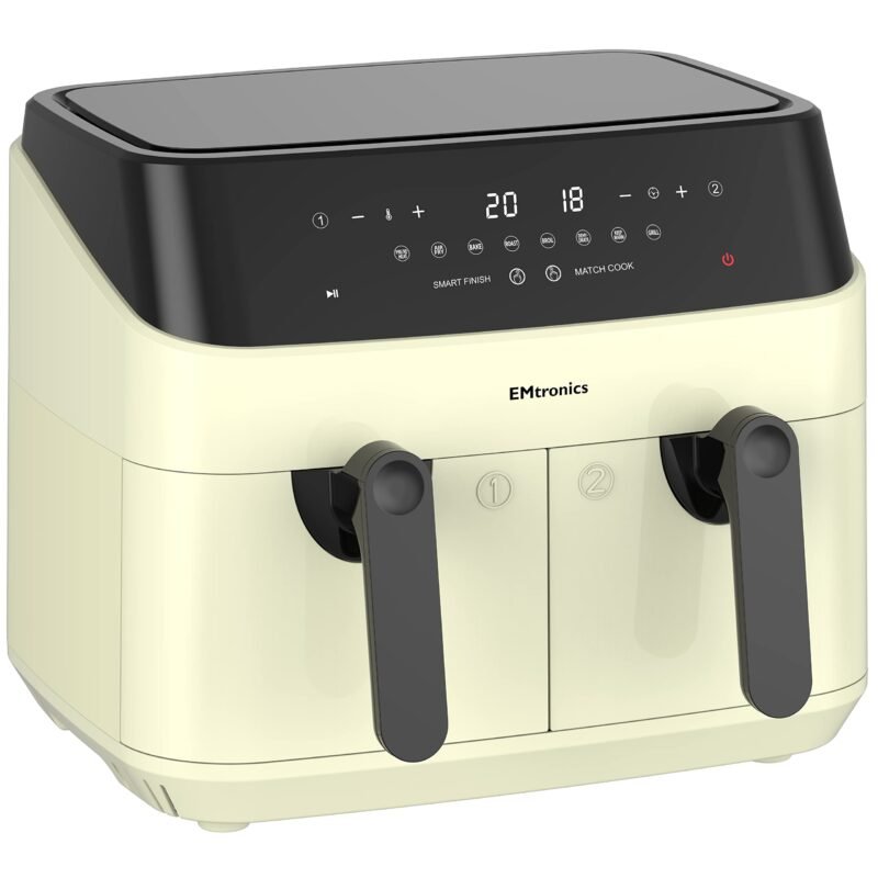 EMtronics EMAFDD9LSL Dual Air Fryer 9L - Double XL Basket, 8 Cooking Presets, 99-Min Timer, Stainless Steel, Oil-Free Healthy Cooking - Image 15