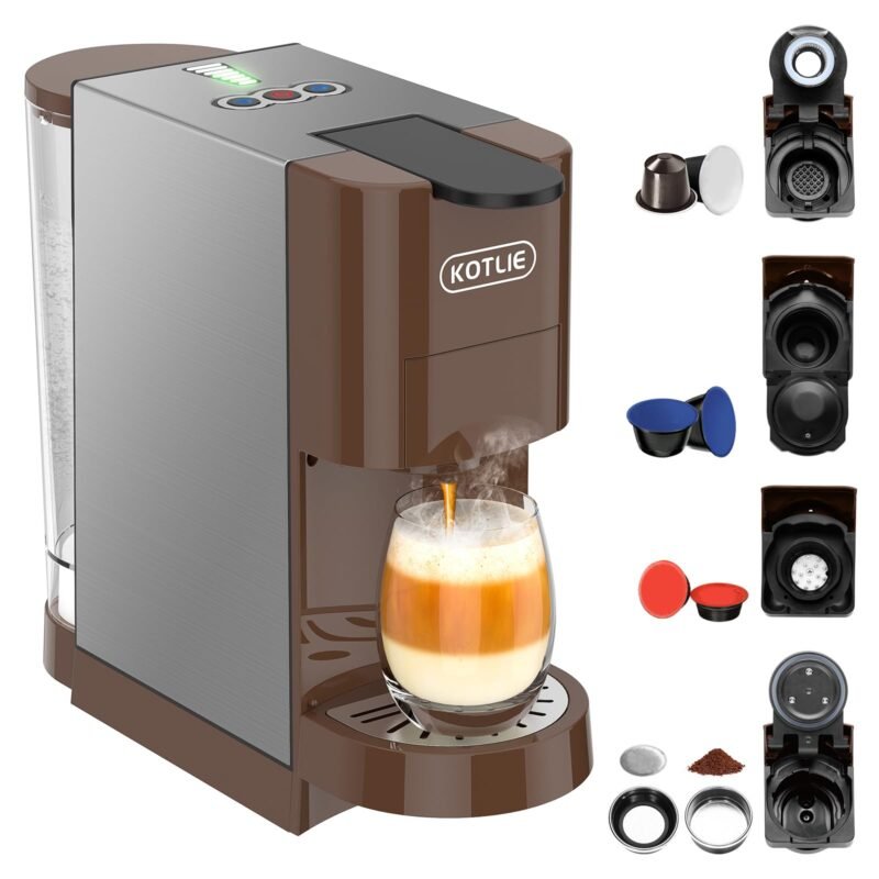 KOTLIE AC-513HF 5-in-1 19-Bar Multi-Capsule Espresso Machine – Compatible with Nespresso Original, Dolce Gusto, Lavazza Mio, L’OR, Ground & ESE Pods