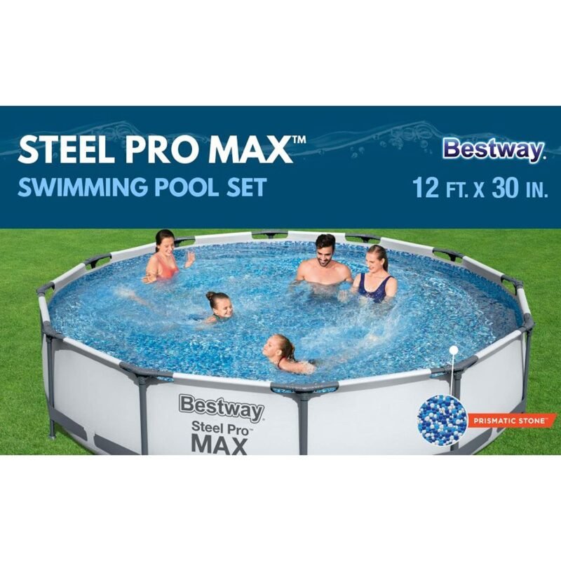 Bestway Steel Pro MAX 12ft (3.66m) x 30in (76cm) Round Above Ground Swimming Pool Set with Filter Pump – 6,473L Capacity – Durable Metal Frame Family Outdoor Pool – Gray - Image 16