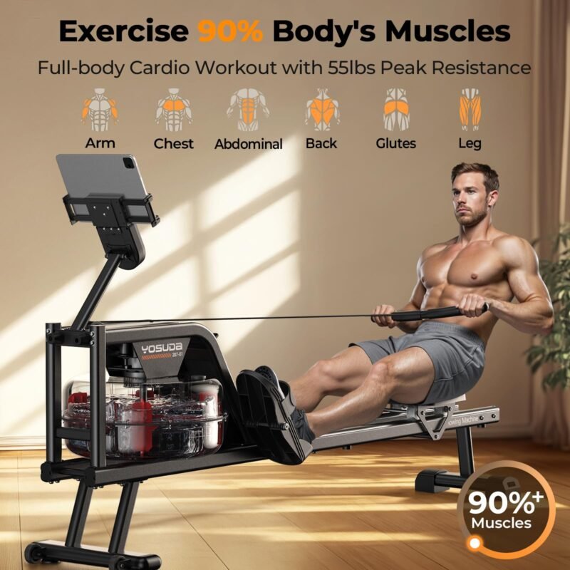 YOSUDA Magnetic & Water Rowing Machine – Foldable Home Rower, 159 kg Capacity, Bluetooth App, Tablet Holder & Comfortable Seat - Image 26