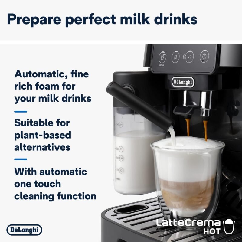 De’Longhi Magnifica ECAM222.20.B – Automatic Bean-to-Cup Espresso Machine with 4 One-Touch Recipes & Milk Nozzle, 1450 W (Black) - Image 5