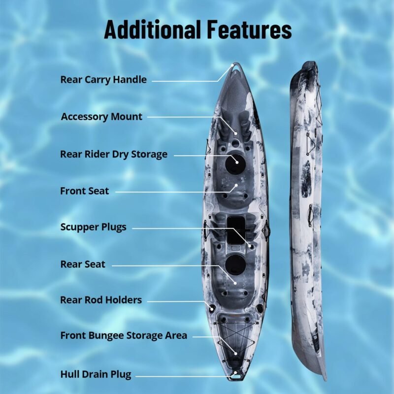 Garvee 12.4 ft Sit-On-Top Kayak – 2-Person HDPE Fishing Kayak, 661 lb Capacity with Accessories - Image 6