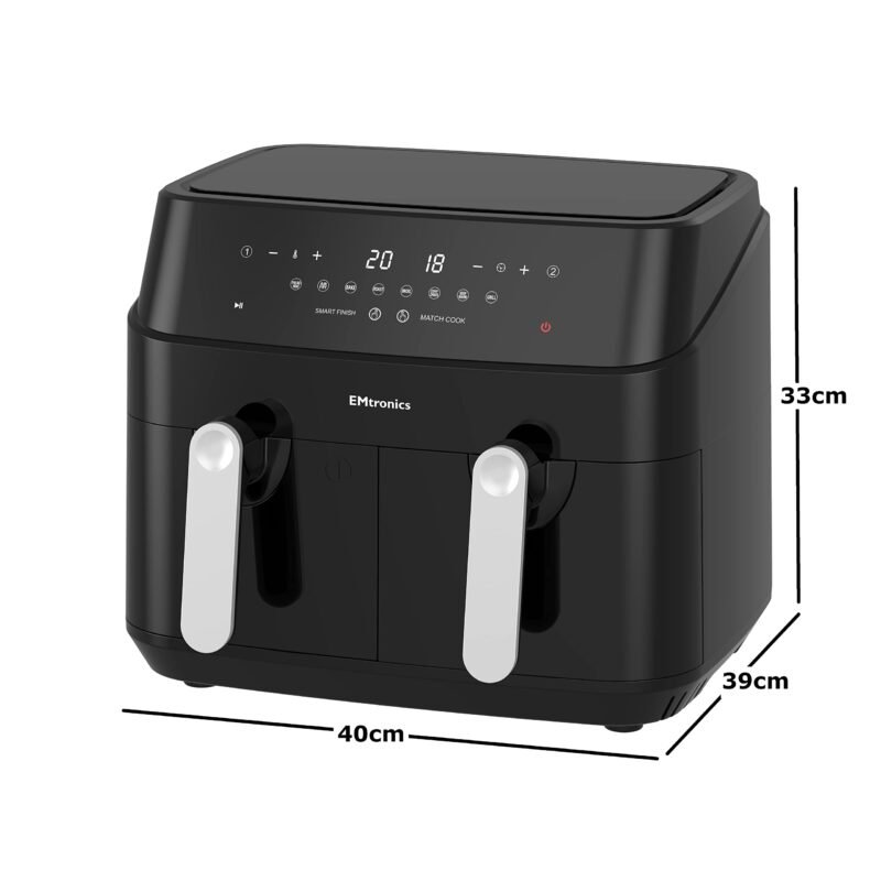 EMtronics EMAFDD9LSL Dual Air Fryer 9L - Double XL Basket, 8 Cooking Presets, 99-Min Timer, Stainless Steel, Oil-Free Healthy Cooking - Image 24