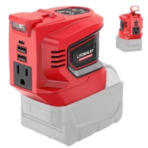 200 W Power Inverter for DEWALT 20 V Batteries – DC 20 V → AC 110 V Pure Sine Wave, Portable Battery-Powered Generator with 1 AC Outlet, 2 USB-A, 1 USB-C & 200 LM LED Work Light