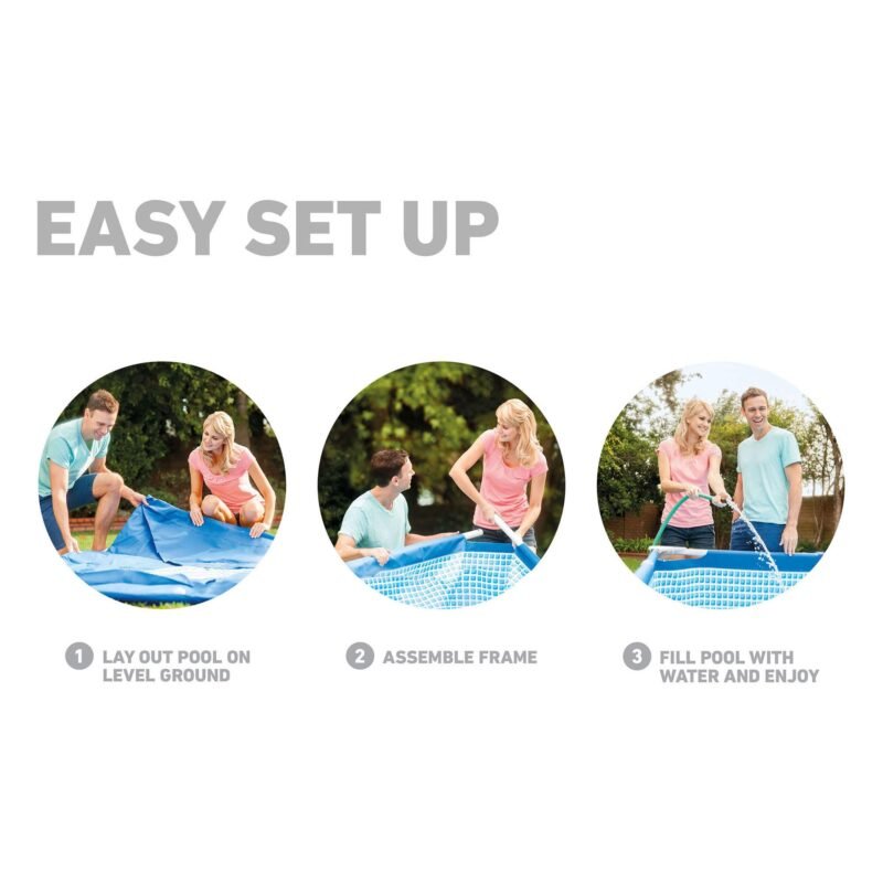 Intex 9.8ft x 6.6ft x 29.5in (300cm x 201cm x 75cm) Rectangular Above Ground Pool with Metal Frame & Flow Control Valve – Easy Setup Family Backyard Pool – 4,500L Capacity – Blue - Image 6