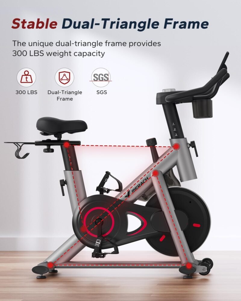 MERACH Stationary Exercise Bike – Quiet Belt-Drive Indoor Cycling with Bluetooth App, 300 lb Capacity, LED Monitor, Tablet Mount & Fitness Courses - Image 20