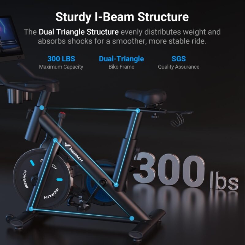 MERACH Stationary Exercise Bike – Quiet Belt-Drive Indoor Cycling with Bluetooth App, 300 lb Capacity, LED Monitor, Tablet Mount & Fitness Courses - Image 8