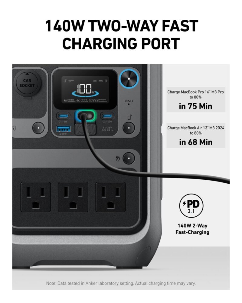 Anker SOLIX C300 Portable Power Station – 288 Wh LiFePO₄, 300 W (600 W Surge), 140 W Two-Way Fast Charge, 8-Port Solar Generator for Camping & Emergencies - Image 10