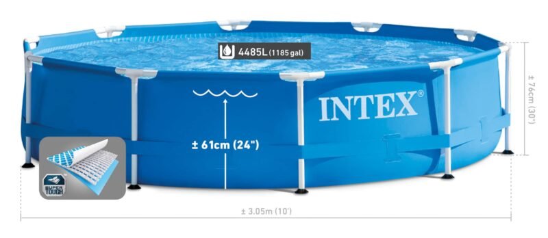 Intex 28211EH Metal Frame Pool Set – 12ft (3.66m) x 30in (76cm) Round Above Ground Swimming Pool with 530 GPH Pump – 1,718 Gallon (6,504L) Capacity – 3-Ply Puncture-Resistant PVC – Rust-Resistant Frame - Image 21