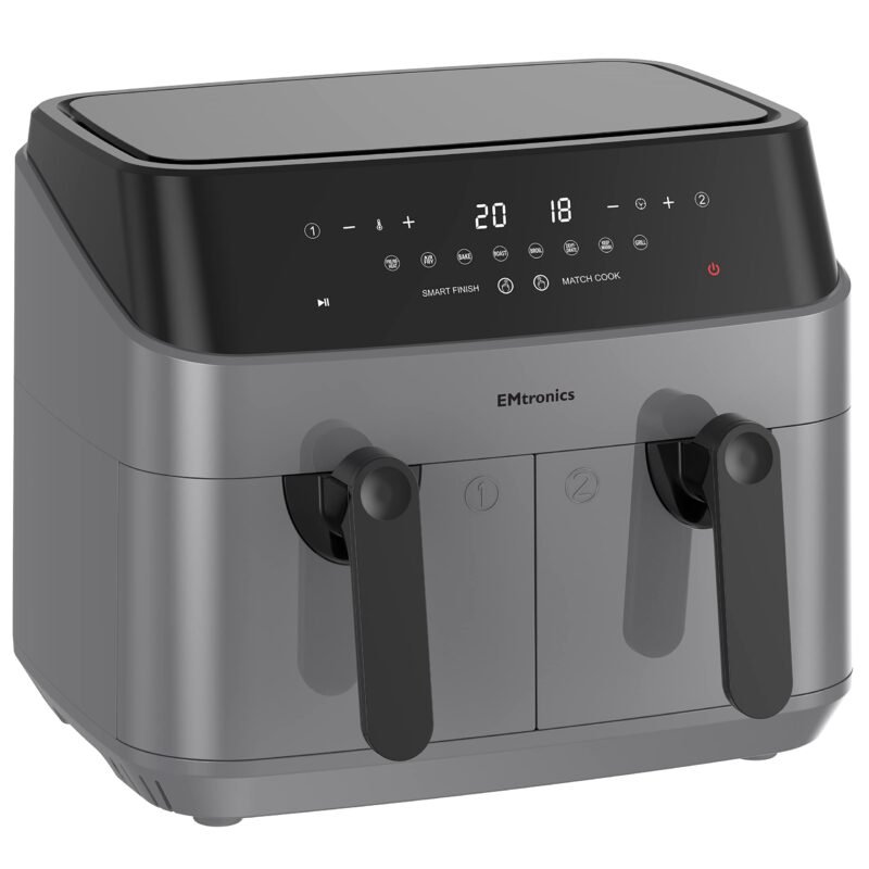 EMtronics EMAFDD9LSL Dual Air Fryer 9L - Double XL Basket, 8 Cooking Presets, 99-Min Timer, Stainless Steel, Oil-Free Healthy Cooking - Image 31
