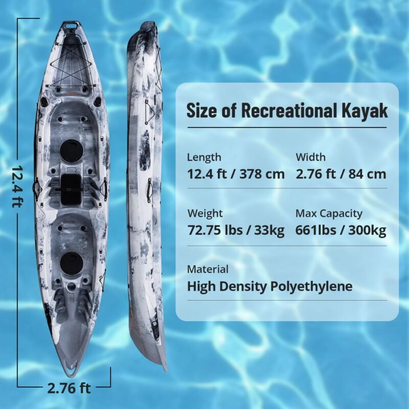 Garvee 12.4 ft Sit-On-Top Kayak – 2-Person HDPE Fishing Kayak, 661 lb Capacity with Accessories - Image 3