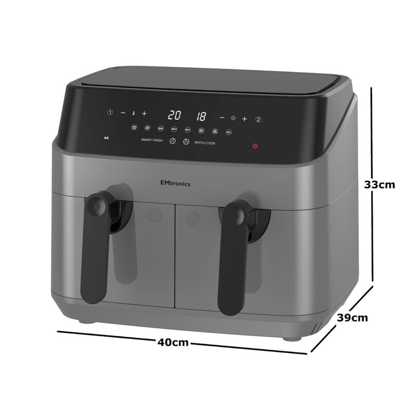 EMtronics EMAFDD9LSL Dual Air Fryer 9L - Double XL Basket, 8 Cooking Presets, 99-Min Timer, Stainless Steel, Oil-Free Healthy Cooking - Image 32