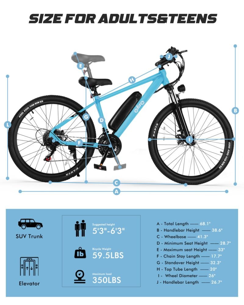 Racer Electric Bike for Adults - 21-Speed Mountain Lightweight Ebike with Peak 750W 22MPH Brushless Motor, 375Wh Removable Battery, 26X2.1 Tire Step Over E-MTB, Up to 40 Miles - Image 32