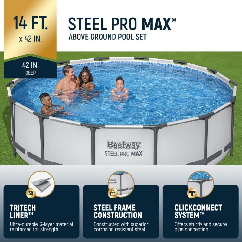Bestway Steel Pro MAX 12ft (3.66m) x 30in (76cm) Round Above Ground Swimming Pool Set with Filter Pump – 6,473L Capacity – Durable Metal Frame Family Outdoor Pool – Gray - Image 25