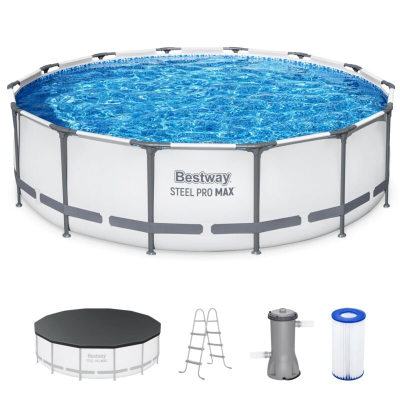 Bestway Steel Pro MAX 12ft (3.66m) x 30in (76cm) Round Above Ground Swimming Pool Set with Filter Pump – 6,473L Capacity – Durable Metal Frame Family Outdoor Pool – Gray - Image 4