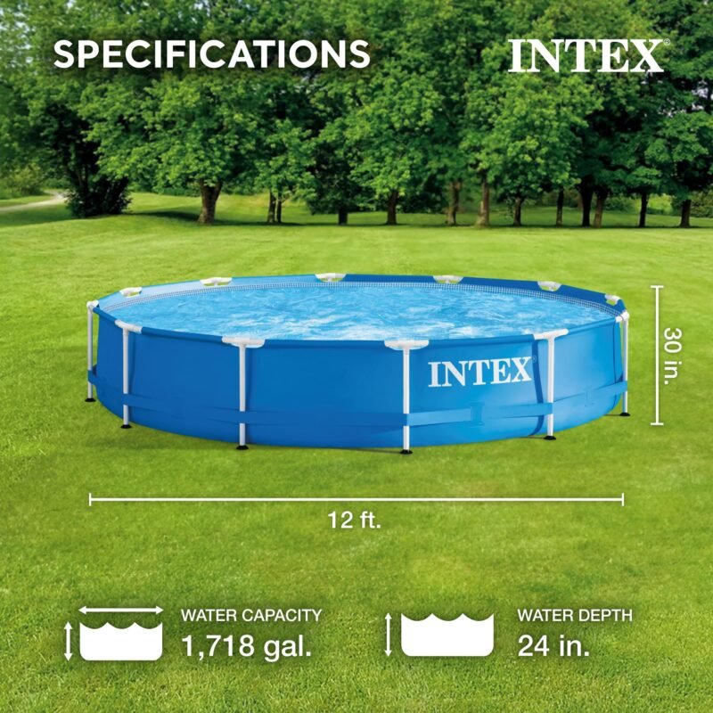 Intex 28211EH Metal Frame Pool Set – 12ft (3.66m) x 30in (76cm) Round Above Ground Swimming Pool with 530 GPH Pump – 1,718 Gallon (6,504L) Capacity – 3-Ply Puncture-Resistant PVC – Rust-Resistant Frame - Image 4