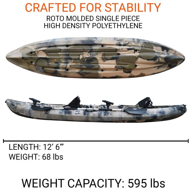 BKC Brooklyn 12.5 Tandem 12′ 8″ Sit-On-Top Fishing Kayak – 2-3 Person with Padded Seats & Paddles Included - Image 5