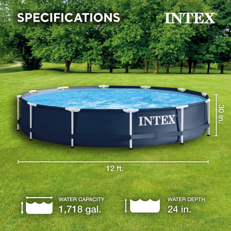 Intex 28211EH Metal Frame Pool Set – 12ft (3.66m) x 30in (76cm) Round Above Ground Swimming Pool with 530 GPH Pump – 1,718 Gallon (6,504L) Capacity – 3-Ply Puncture-Resistant PVC – Rust-Resistant Frame - Image 12