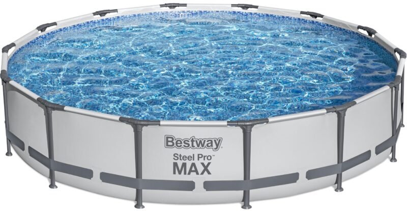 Bestway Steel Pro MAX 12ft (3.66m) x 30in (76cm) Round Above Ground Swimming Pool Set with Filter Pump – 6,473L Capacity – Durable Metal Frame Family Outdoor Pool – Gray