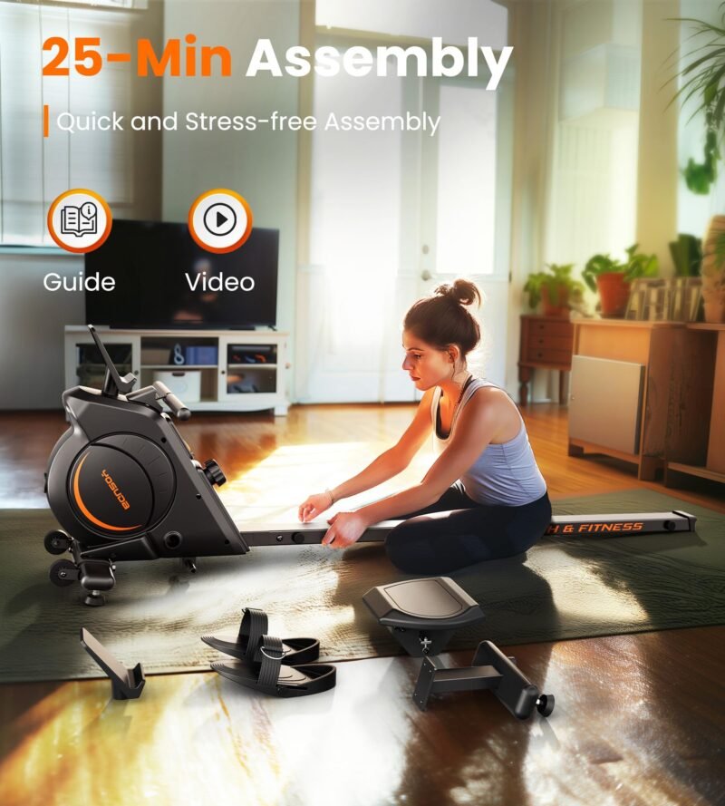 YOSUDA Magnetic & Water Rowing Machine – Foldable Home Rower, 159 kg Capacity, Bluetooth App, Tablet Holder & Comfortable Seat - Image 10