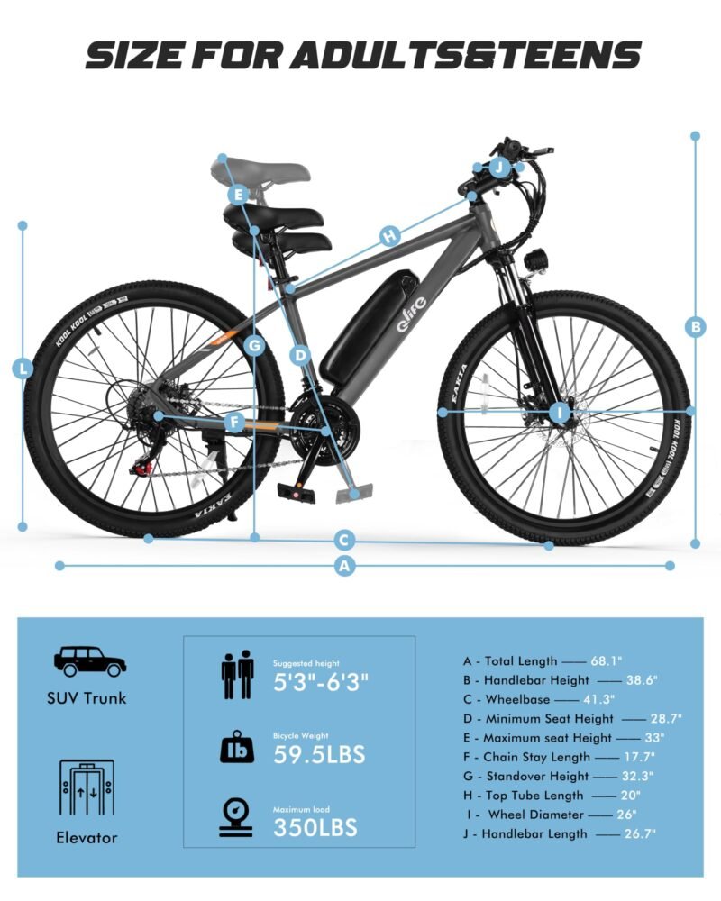 Racer Electric Bike for Adults - 21-Speed Mountain Lightweight Ebike with Peak 750W 22MPH Brushless Motor, 375Wh Removable Battery, 26X2.1 Tire Step Over E-MTB, Up to 40 Miles - Image 47