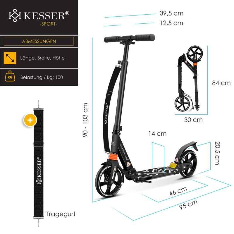 KESSER Pro-S Foldable Kick Scooter – 205 mm Wheels, Lightweight Aluminum, Adjustable Handlebar, 100 kg Max - Image 14