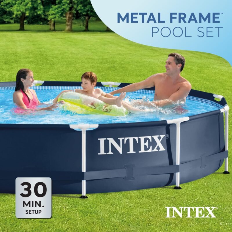 Intex 28211EH Metal Frame Pool Set – 12ft (3.66m) x 30in (76cm) Round Above Ground Swimming Pool with 530 GPH Pump – 1,718 Gallon (6,504L) Capacity – 3-Ply Puncture-Resistant PVC – Rust-Resistant Frame - Image 13