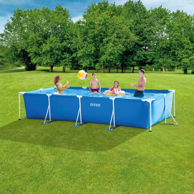 Intex 9.8ft x 6.6ft x 29.5in (300cm x 201cm x 75cm) Rectangular Above Ground Pool with Metal Frame & Flow Control Valve – Easy Setup Family Backyard Pool – 4,500L Capacity – Blue - Image 10