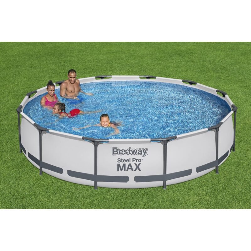 Bestway Steel Pro MAX 12ft (3.66m) x 30in (76cm) Round Above Ground Swimming Pool Set with Filter Pump – 6,473L Capacity – Durable Metal Frame Family Outdoor Pool – Gray - Image 11